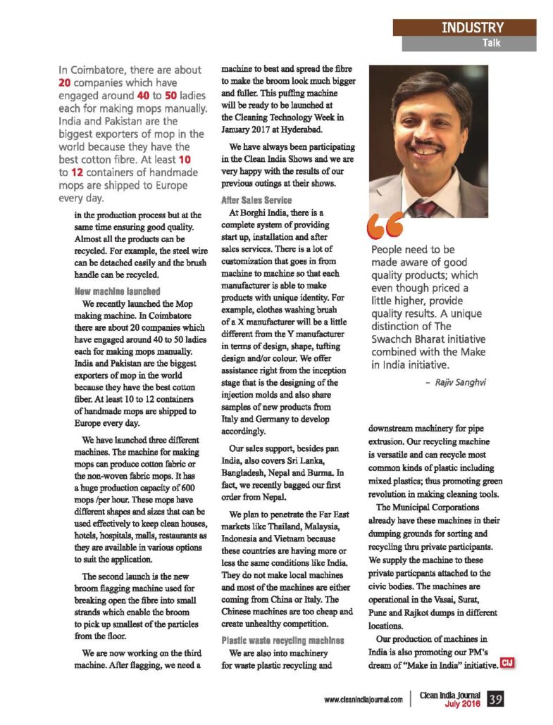Interview with Rajiv Sanghavi in CIJ July 2016 Issue 1 Page 4 1